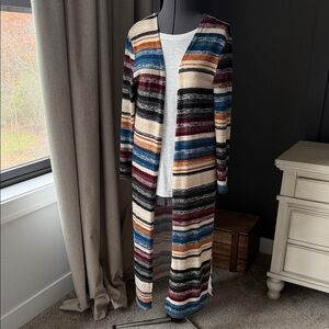 Fantastic Fawn Multicolor Striped Duster Cardigan Size S Fall Colors Striped EUC